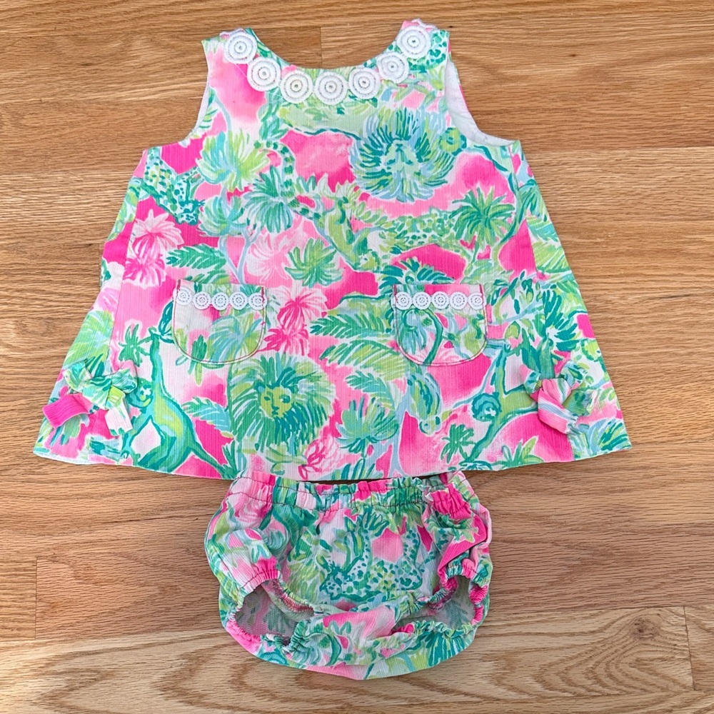 Lilly Pulitzer Lion Pink and Green Floral Dress Set